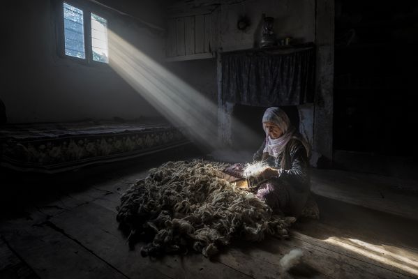 Anatolian woman spinning wool